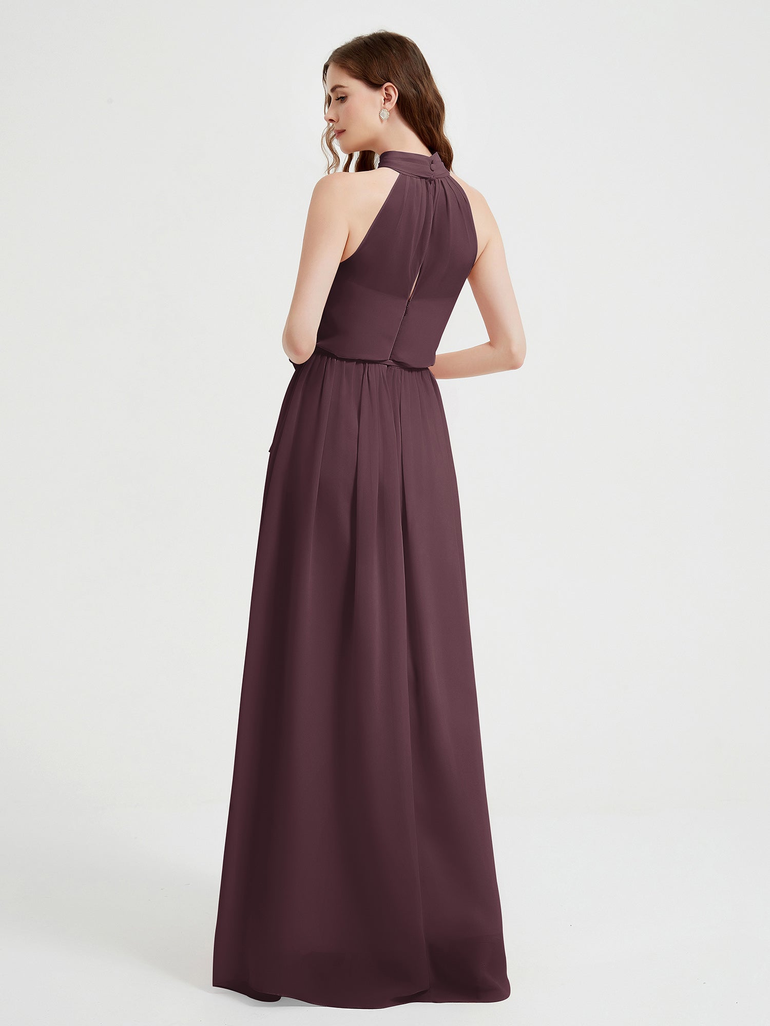 High Neck Full Length Dress with Slit Cabernet